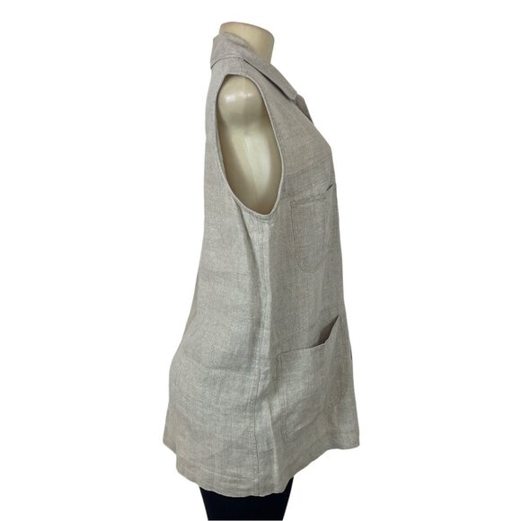 Classiques Entier Beige Linen Sleeveless Button-Up With Pockets Womens Vest Sz M - Picture 2 of 7